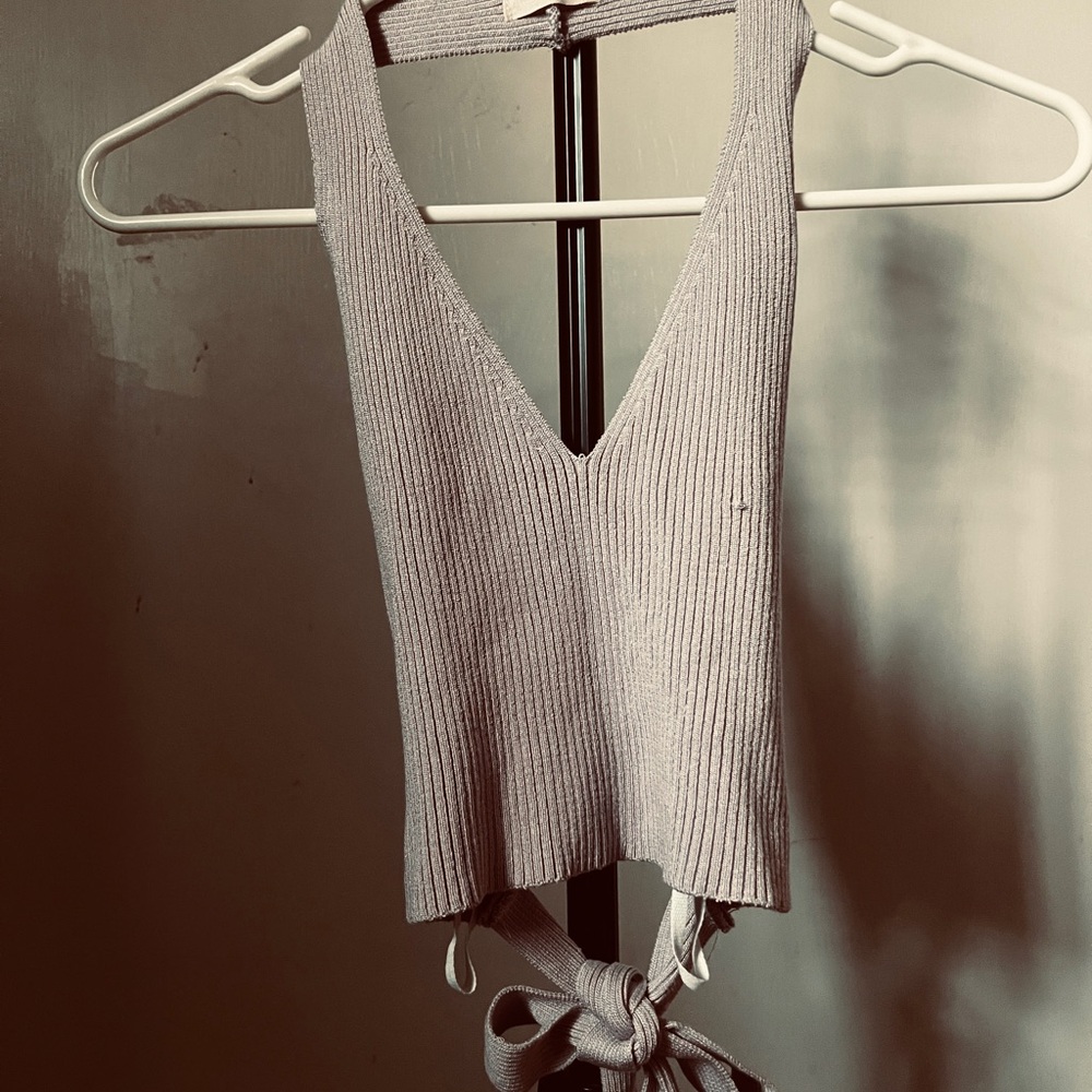 Purple Ribbed Crop Top with Tie Detail